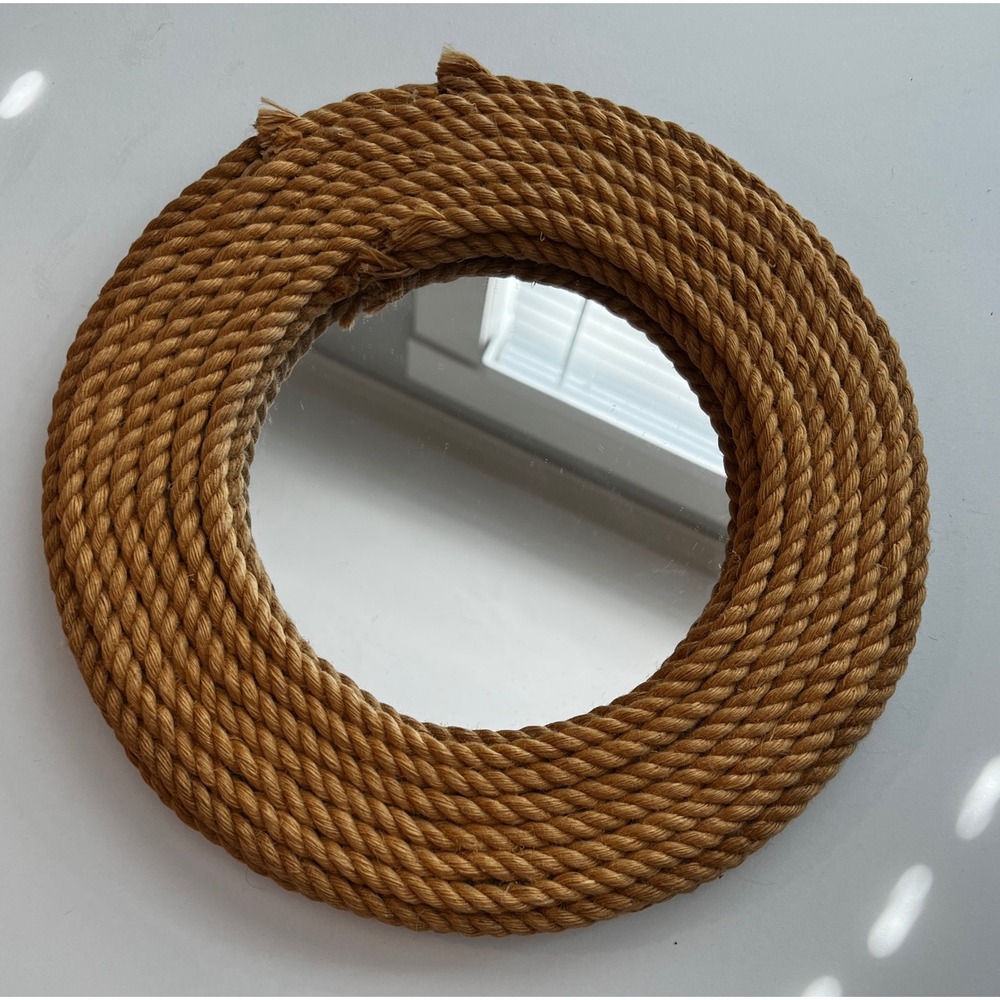Round Nautical Jute Rope Wrapped Wall Mirror Coastal Beach Farmhouse Decor 11.5"